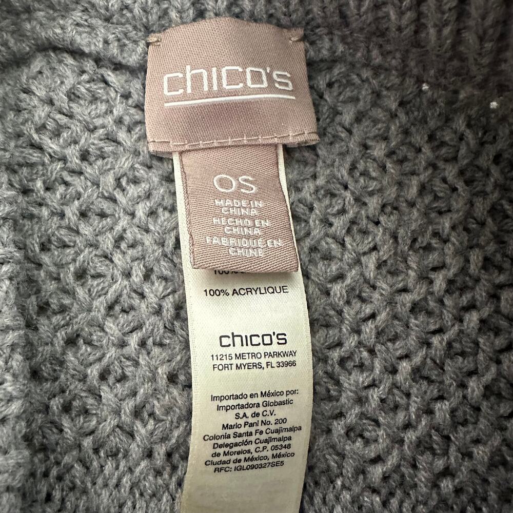 Chico's Gray Cable Knit Poncho Sweater OS Acrylic Mock Neck Textured Pullover - Picture 10 of 14